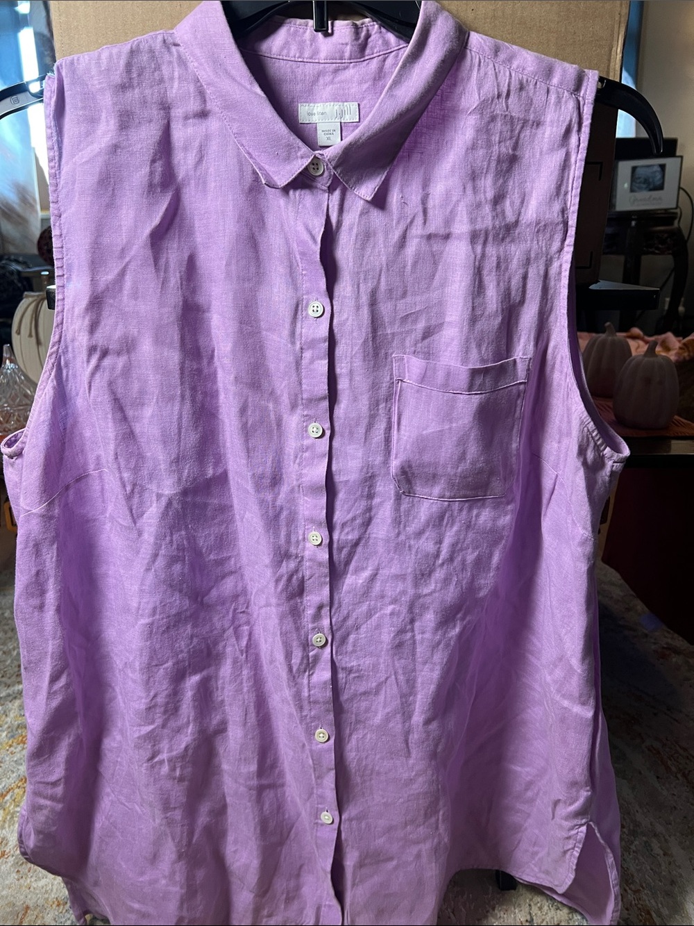 J. Jill Lavender Sleeveless Button-Down Linen Shirt
